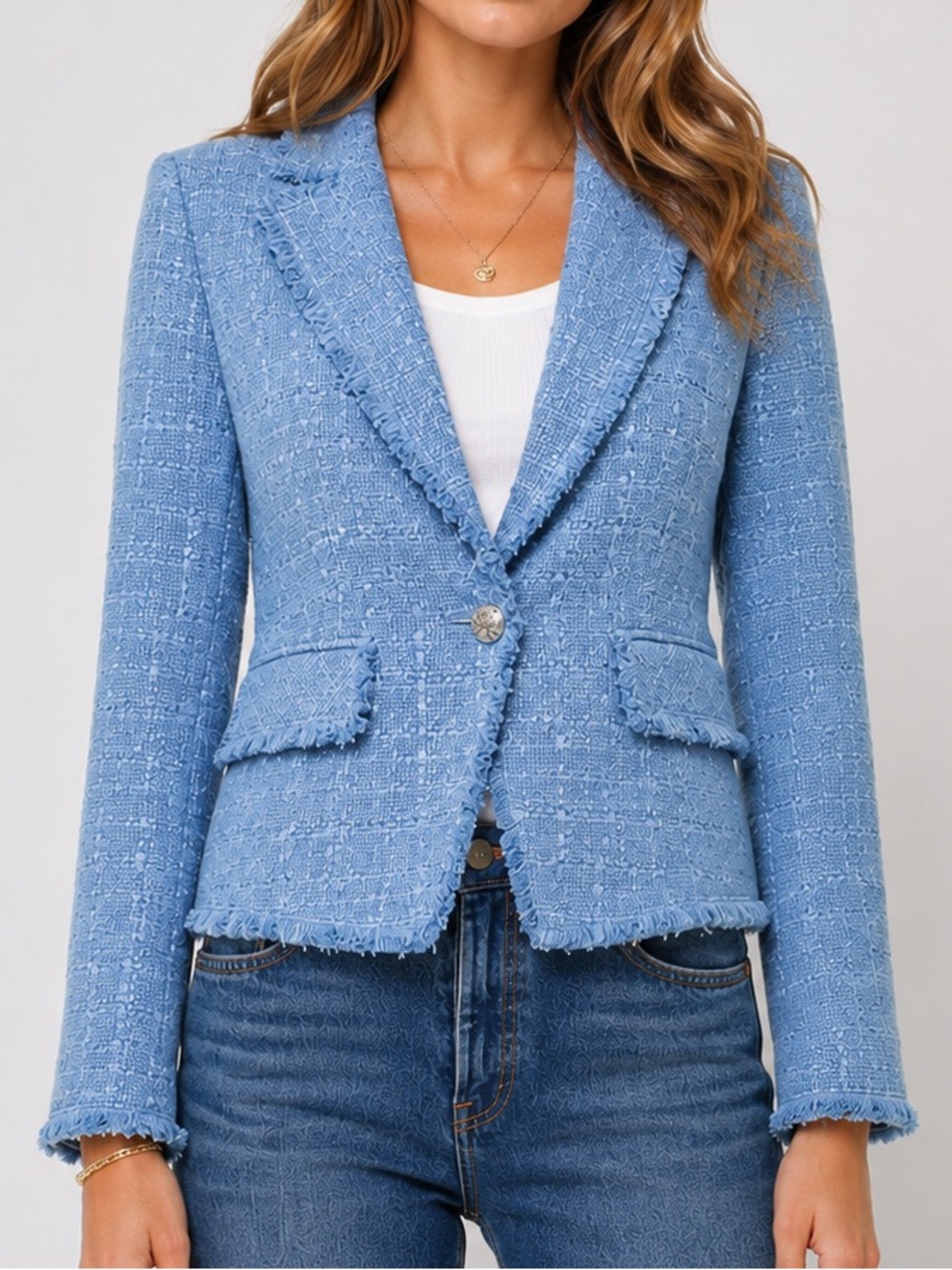 Veronica Beard Hosanna Dickey Jacket Blue Tweed Blazer Silver Button Size 0